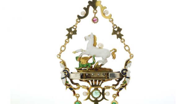 Vintage Pegasus and Dragon Pendant with Enamel and Gemstones