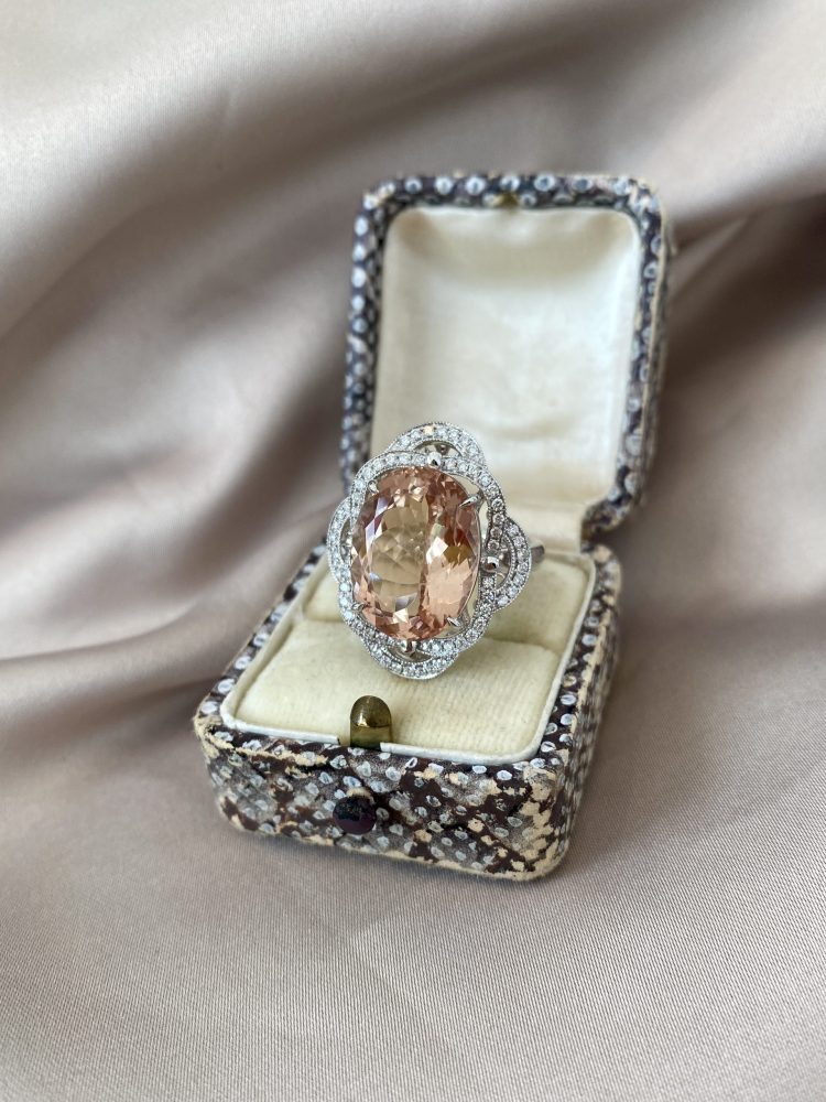 7.65ct Oval Morganite and Diamond Floral Cluster Dress Ring in 18ct Rose Gold