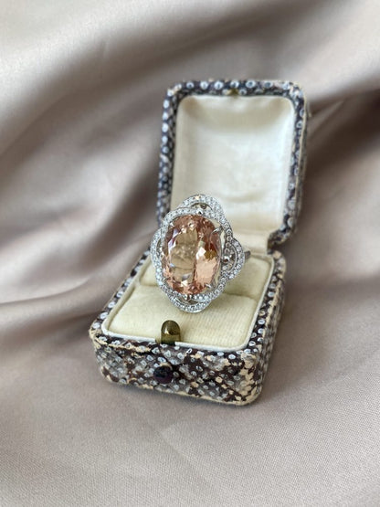 7.65ct Oval Morganite and Diamond Floral Cluster Dress Ring in 18ct Rose Gold