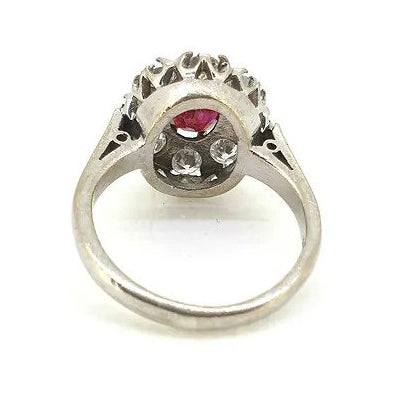 Natural No Heat Ruby and Diamond Cluster Ring