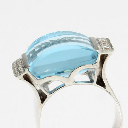 Vintage 8ct Natural Blue Topaz and Diamond Cocktail Ring in 18ct White Gold, Circa 1970s