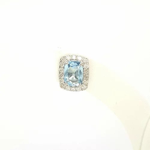 Aquamarine and Diamond Cushion Shaped Stud Earrings, 1.53 carats