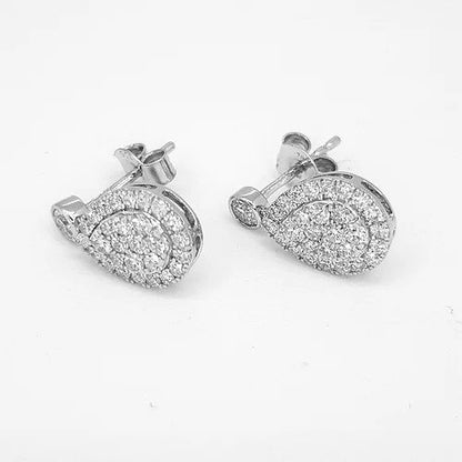 Pear Shaped Diamond Cluster Drop Earrings; brilliant cut diamonds arranged into pear-shaped clusters, suspended from round brilliant-cut diamond studs, 0.93 carat total, in 18ct white gold