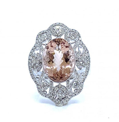 David Jerome Oval Cut Morganite and Diamond Dress Ring, 6.35 carats