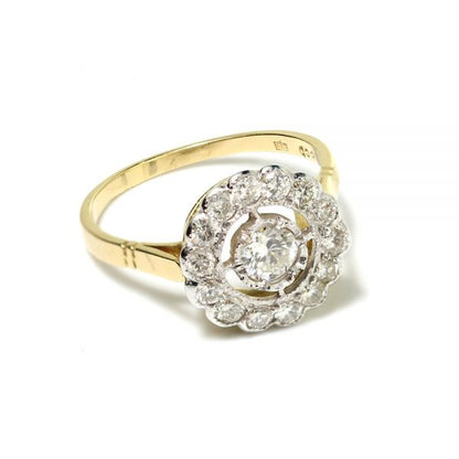 Diamond Floral Cluster Ring; 1.38 carat total, central 0.40ct G VS1 brilliant-cut diamond within diamond fixed halo surround, in 18ct yellow gold