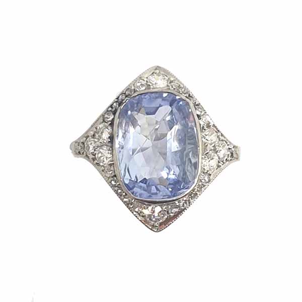 Art Deco Ceylon Sapphire and Diamond Cluster Ring in Platinum, 3.50cts