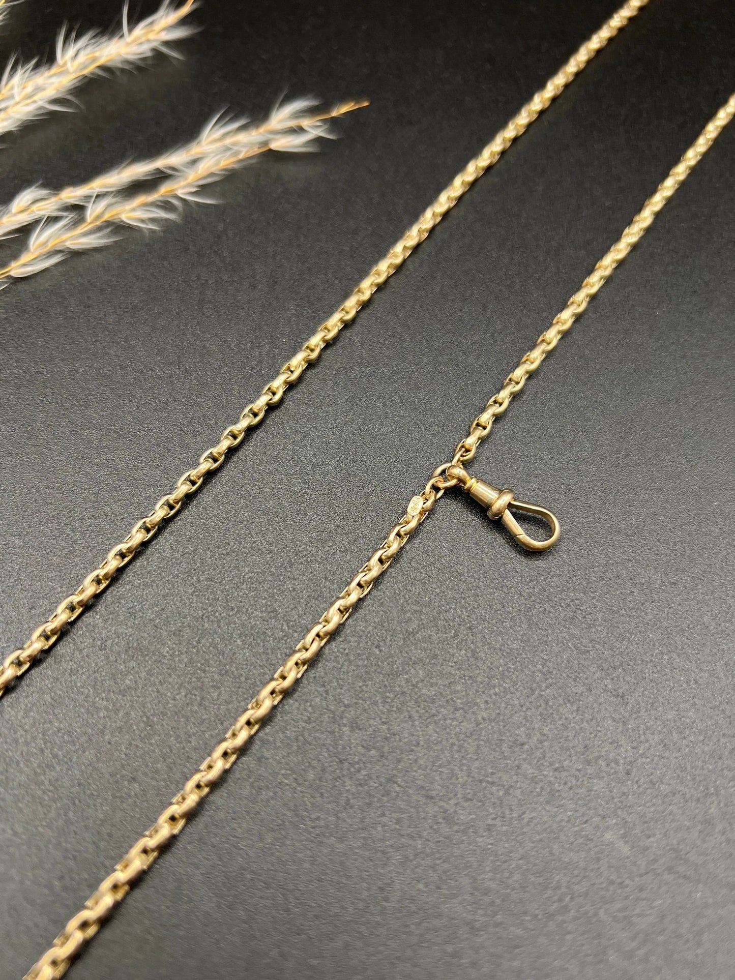 Antique 9 ct Rose Gold Faceted Belcher Chain: Edwardian Swivel Clip, 29.5 Inch