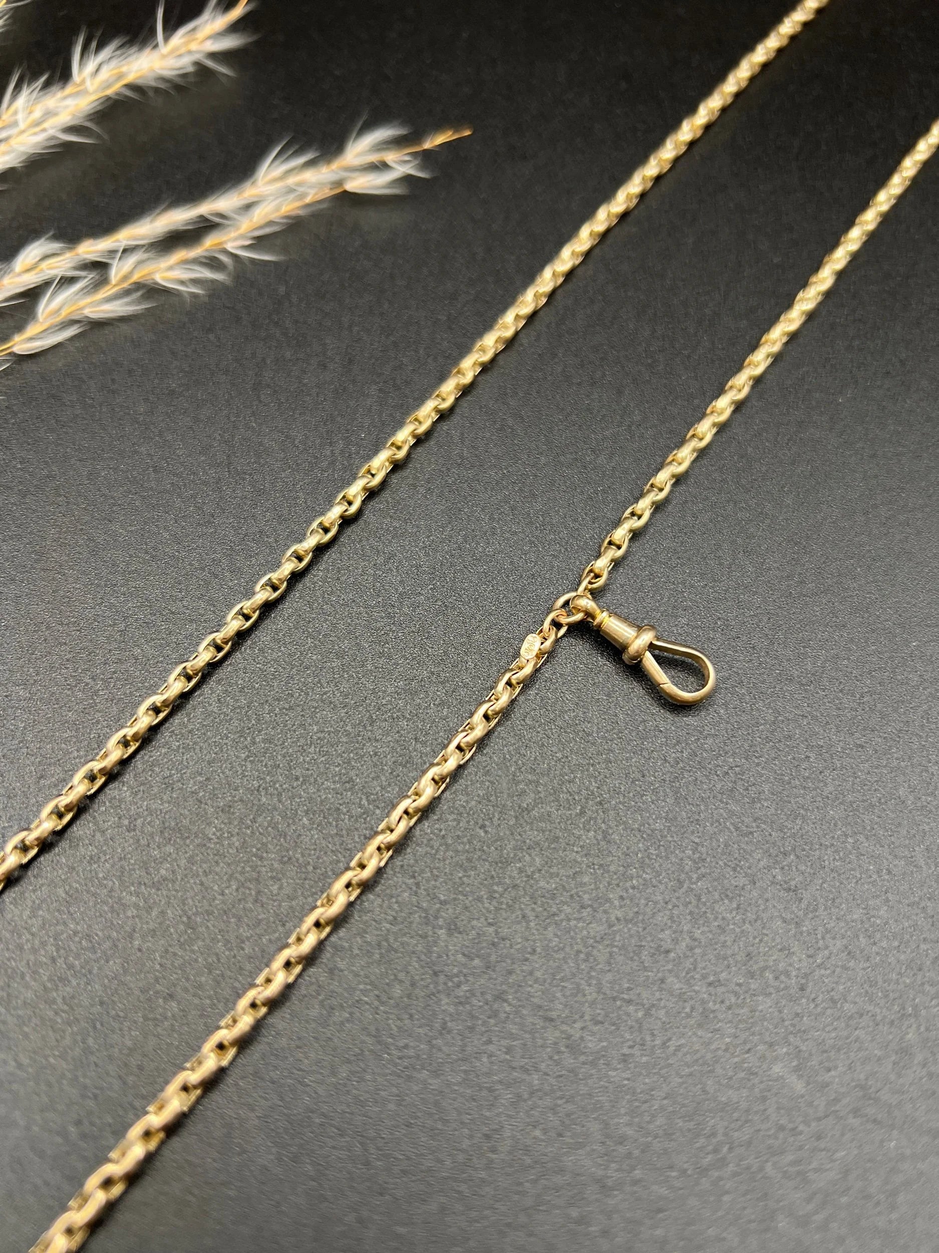 Antique 9 ct Rose Gold Faceted Belcher Chain: Edwardian Swivel Clip, 29.5 Inch