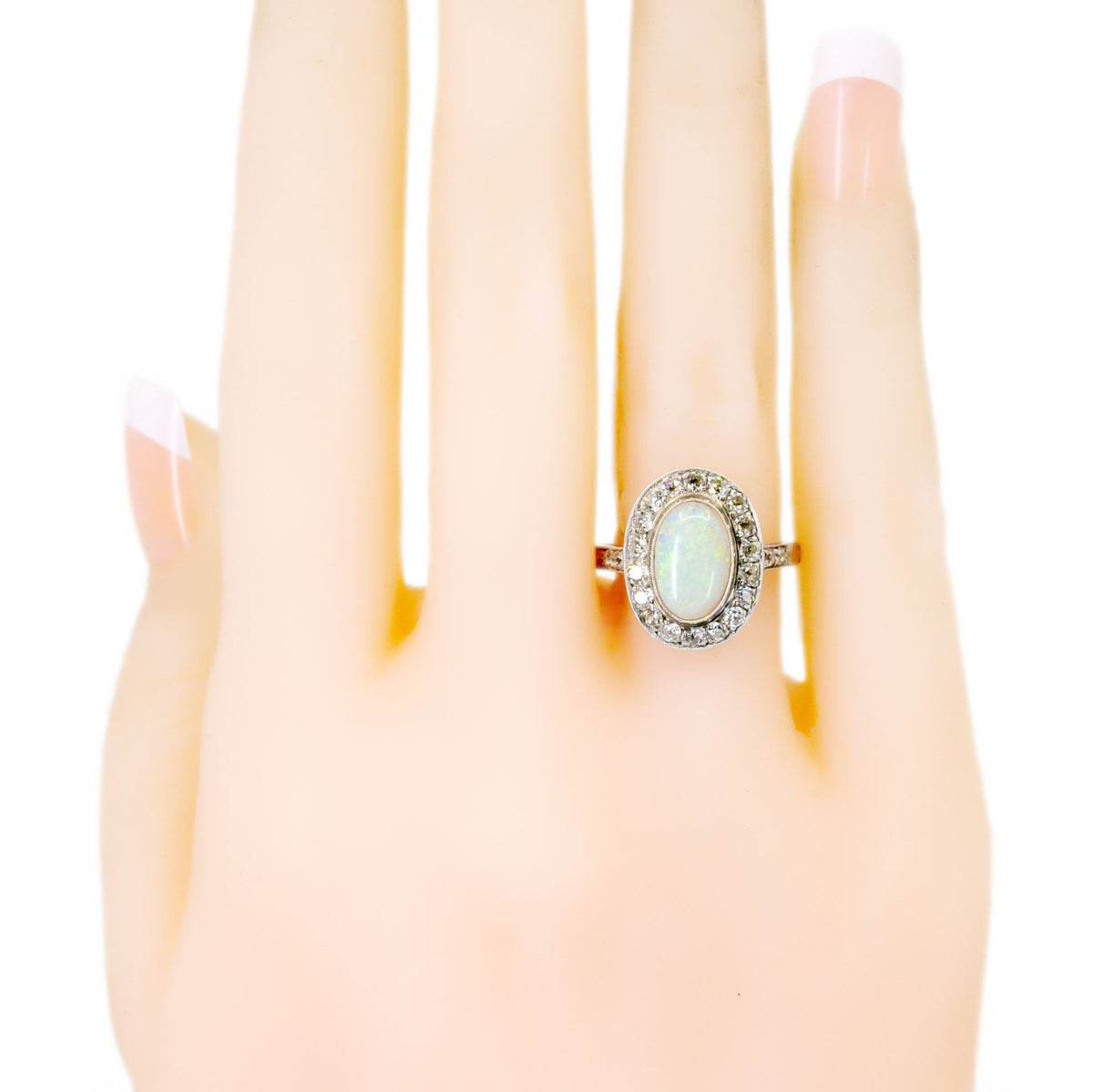Diamond Opal Platinum Oval-Shape Ring 4410-4441pagado