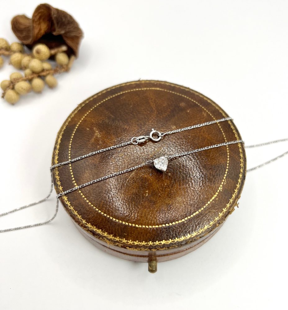 Diamond Heart Pendant Necklace On Platinum Link Chain