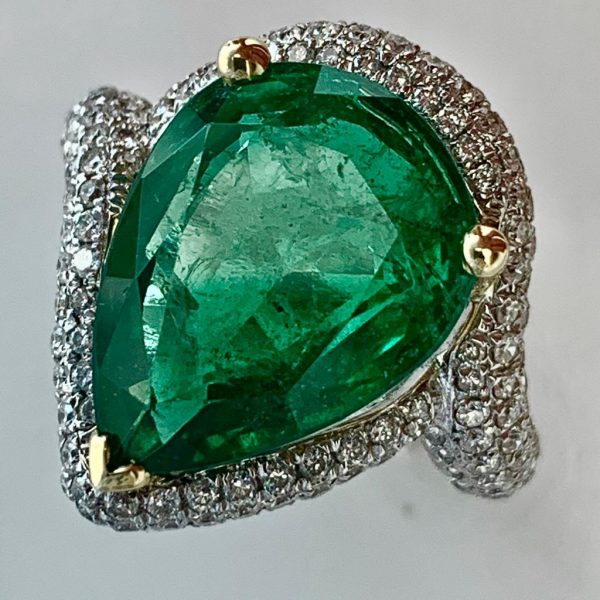 Fine 7.04ct Emerald and Diamond Cluster Ring in 18ct White Gold