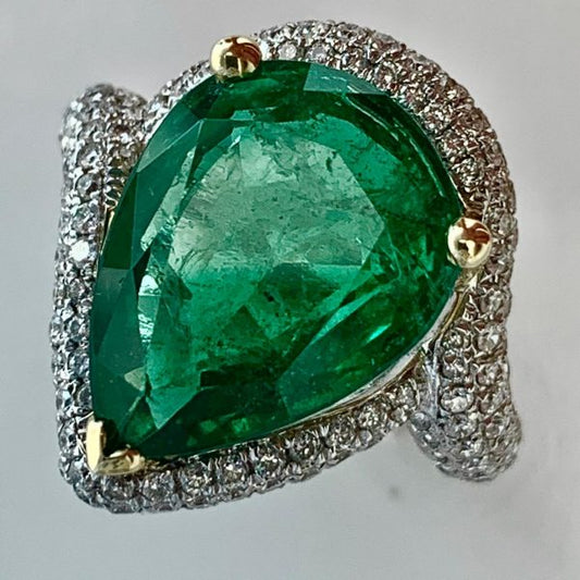 Fine 7.04ct Emerald and Diamond Cluster Ring in 18ct White Gold