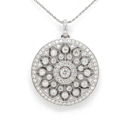 Vintage Style Diamond Circular Openwork Pendant; mounted with brilliant cut diamonds totaling 1.46 carats, Set in 18ct white gold, on 18ct white gold chain.