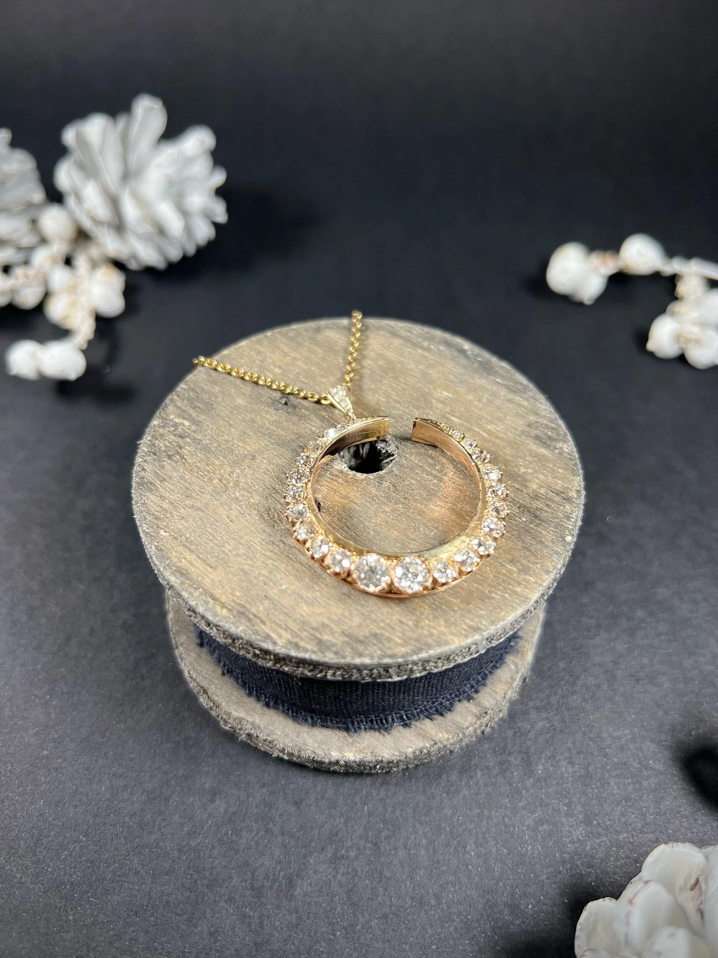 Victorian Antique 3.75ct Old Cut Diamond Crescent Moon Pendant