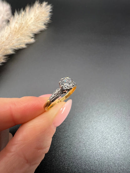 Antique 18 Carat Gold and Platinum Single Stone Diamond Engagement Ring, Circa 1920