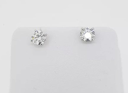 1.45ct Diamond Single Stone Stud Earrings; brilliant-cut diamonds, 1.45 carat total, four-claw set, 18ct white gold, H colour, SI1 clarity