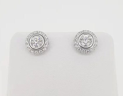 Diamond Halo Cluster Stud Earrings, 1.99 carat total, can be worn without the halo as a pair of single stud earrings, in 18ct white gold