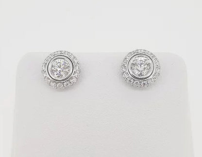 Diamond Halo Cluster Stud Earrings, 1.99 carat total, can be worn without the halo as a pair of single stud earrings, in 18ct white gold