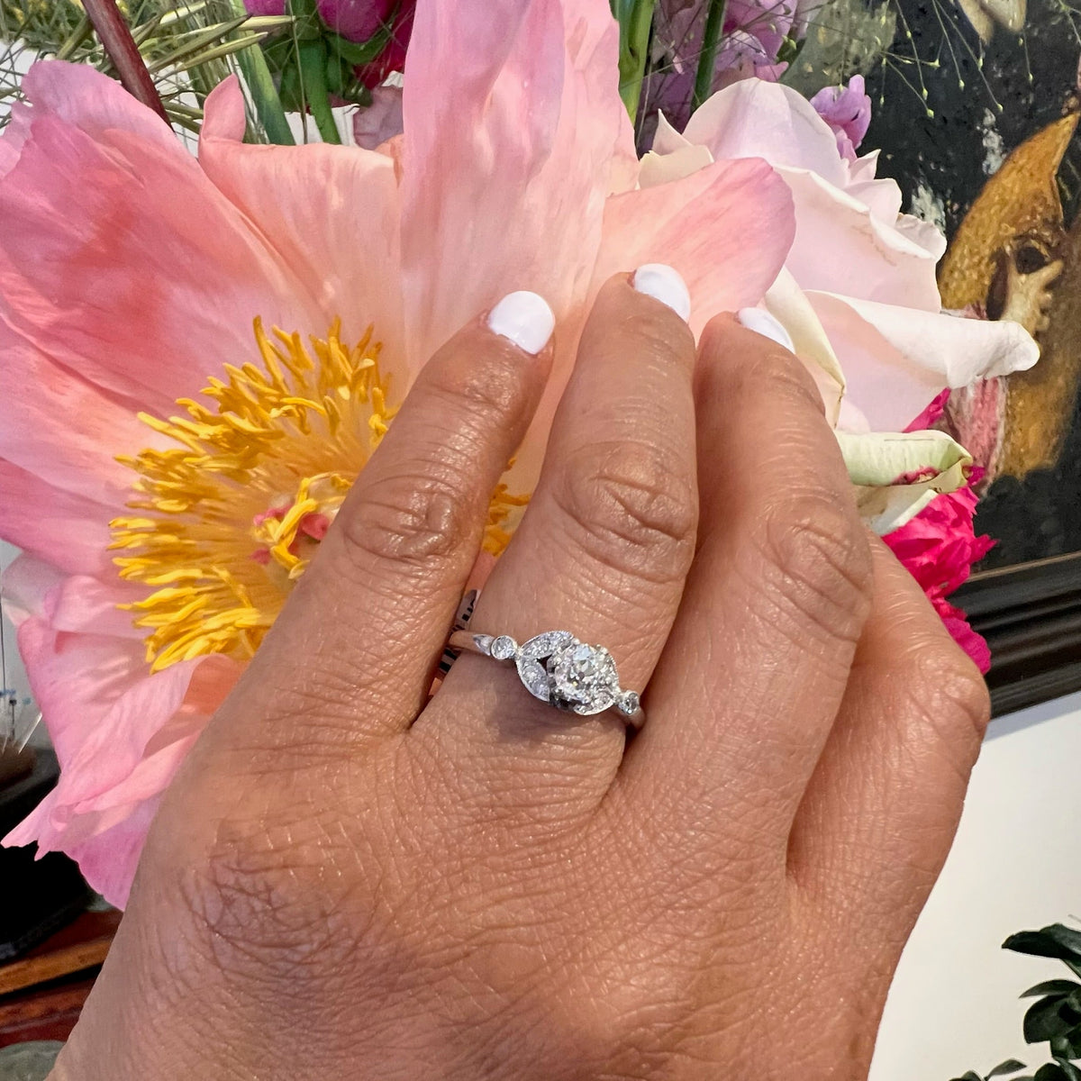 Vintage Old Mine-Cut Diamond and Platinum Ring, 0.60 Carat