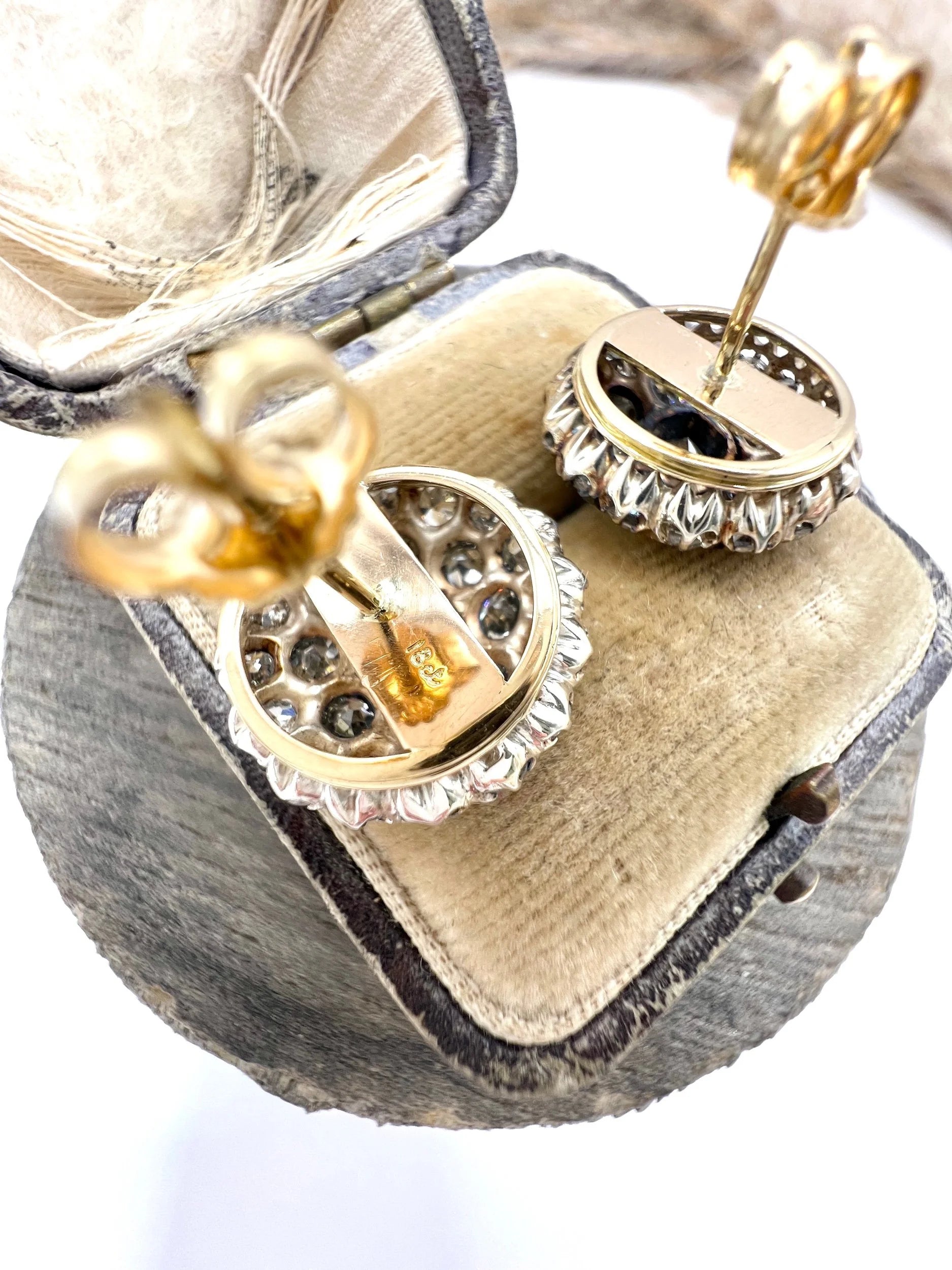 Victorian Antique 3.60ct Old Cut Diamond Cluster Stud Earrings