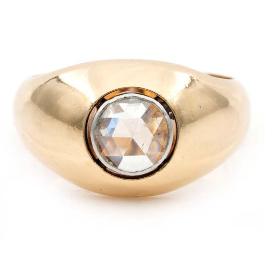 Victorian Antique Rose Cut Diamond Solitaire Signet Gypsy Ring