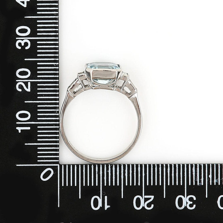 2.17ct Octagonal Aquamarine and Baguette Diamond Dress Ring