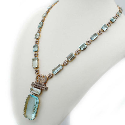 Vintage Retro 49cts Aquamarine and 4.25ct Diamond Necklace