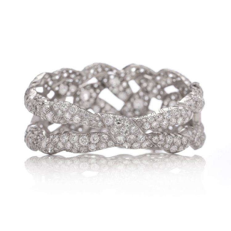 Antique Art Deco Old European Cut Diamond Bangle Bracelet in Platinum, 30.00 carats