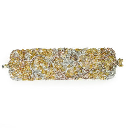 Fine Fancy Yellow Diamond Cuff Bracelet in Tri Colour Gold, 57.80 carats