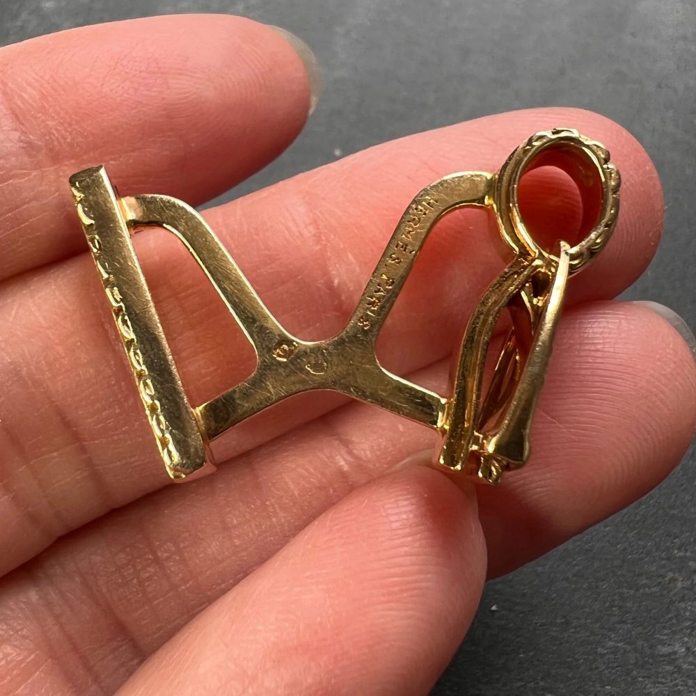 Hermes French 18ct Yellow Gold Stirrup Cufflinks, Signed Hermes Paris