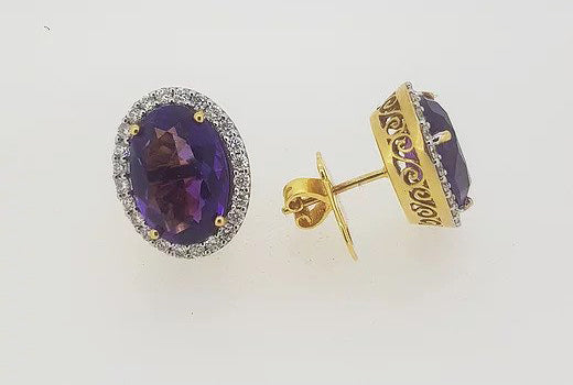 8.00ct Amethyst and Diamond Oval Cluster Studs Earrings in 18ct Gold