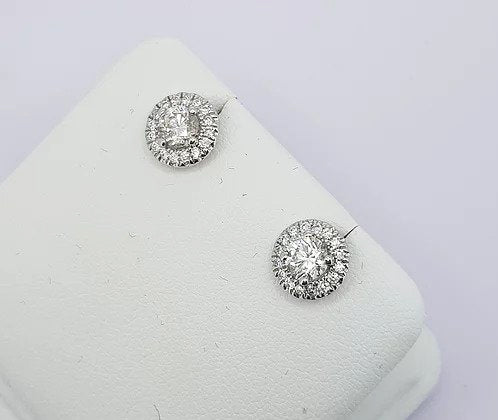 Diamond Cluster Stud Earrings, 0.94 carats, 18ct White Gold