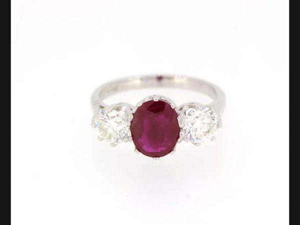 Natural Ruby and Diamond Three Stone Ring, 2.06 carats, Certified