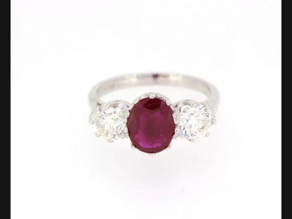 Natural Ruby and Diamond Three Stone Ring, 2.06 carats, Certified