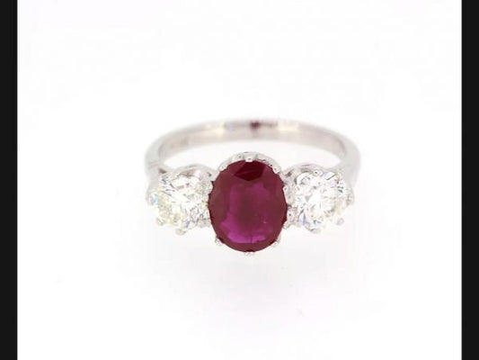 Natural Ruby and Diamond Three Stone Ring, 2.06 carats, Certified