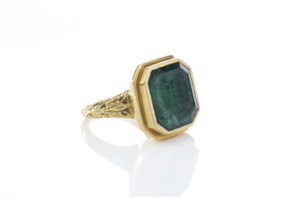 Antique 40ct Emerald Seal Ring, Brandenburg Coat of Arms, 1701