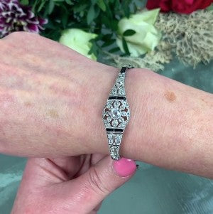 Art Deco 2ct Old Mine Cut Diamond and Onyx Bracelet