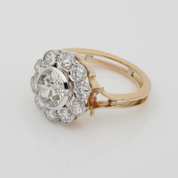 Edwardian Antique Diamond Floral Cluster Engagement Ring, 3.10 carats