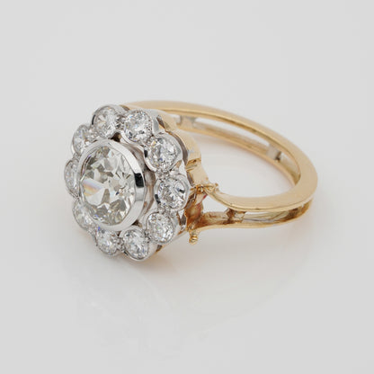 Edwardian Antique Diamond Floral Cluster Engagement Ring, 3.10 carats