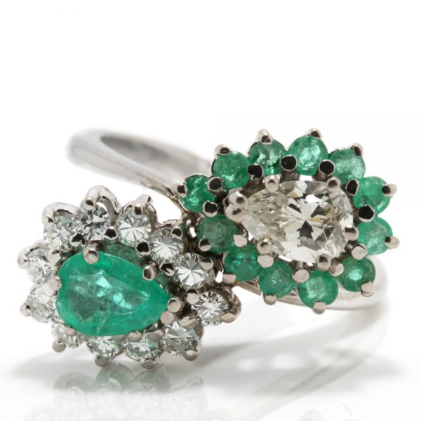 Vintage Emerald and Diamond Cluster Crossover Ring