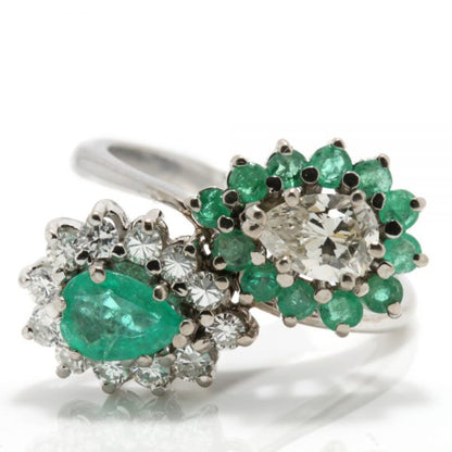 Vintage Emerald and Diamond Cluster Crossover Ring