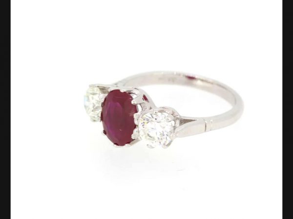Natural Ruby and Diamond Three Stone Ring, 2.06 carats, Certified