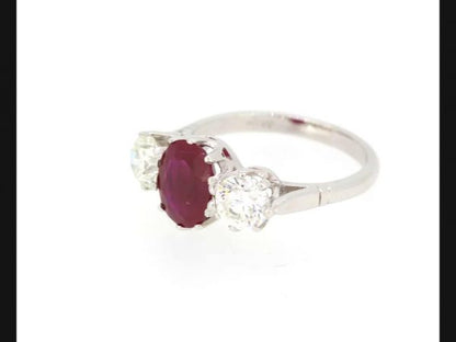 Natural Ruby and Diamond Three Stone Ring, 2.06 carats, Certified