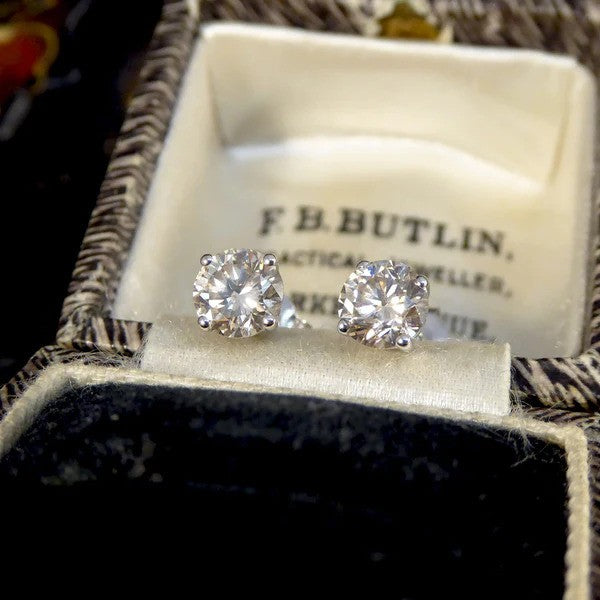 Timeless and Classic Single Stone 1.67ct Diamond Solitaire Stud Earrings