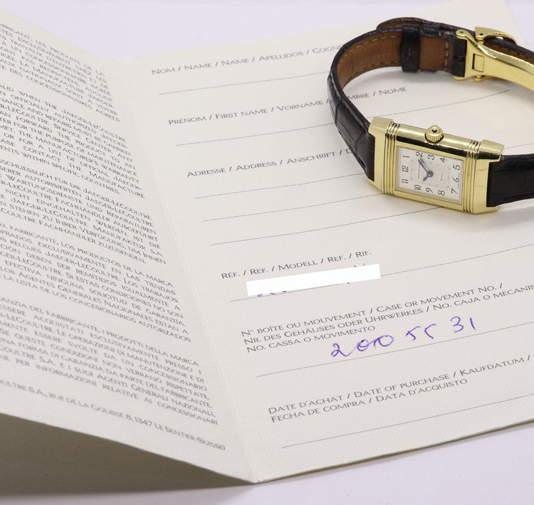 Jaeger LeCoultre Reverso Duetto 18ct Yellow Gold Manual Watch with Guarantee Card