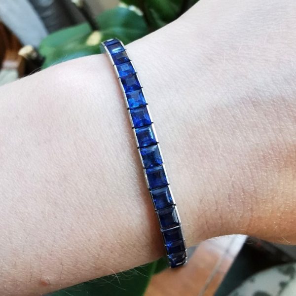Sapphire Line Bracelet in Platinum, 8.84 carat total