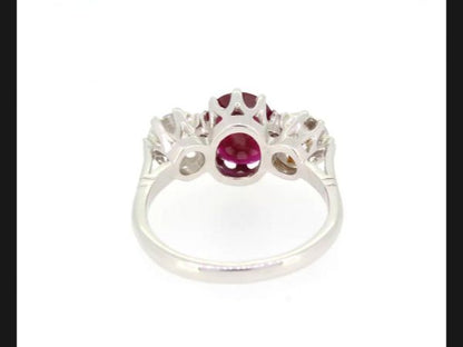 Natural Ruby and Diamond Three Stone Ring, 2.06 carats, Certified