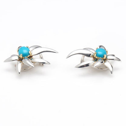 Vintage Tiffany and Co Turquoise Fireworks Clip On Earrings in 18ct Gold and Silver, Circa 1995