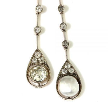 Antique Edwardian Natural Pearl and Old Cut Diamond Negligee Pendant Necklace