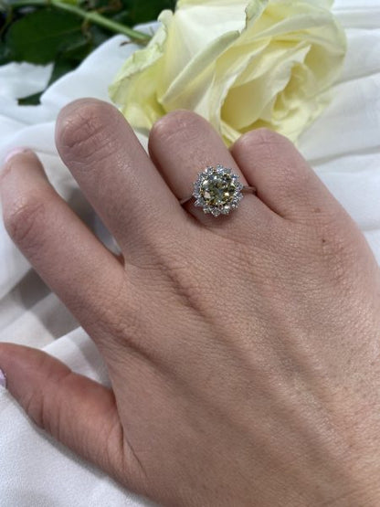 1.28ct Old Cut Fancy Yellow Diamond Cluster Ring in Platinum